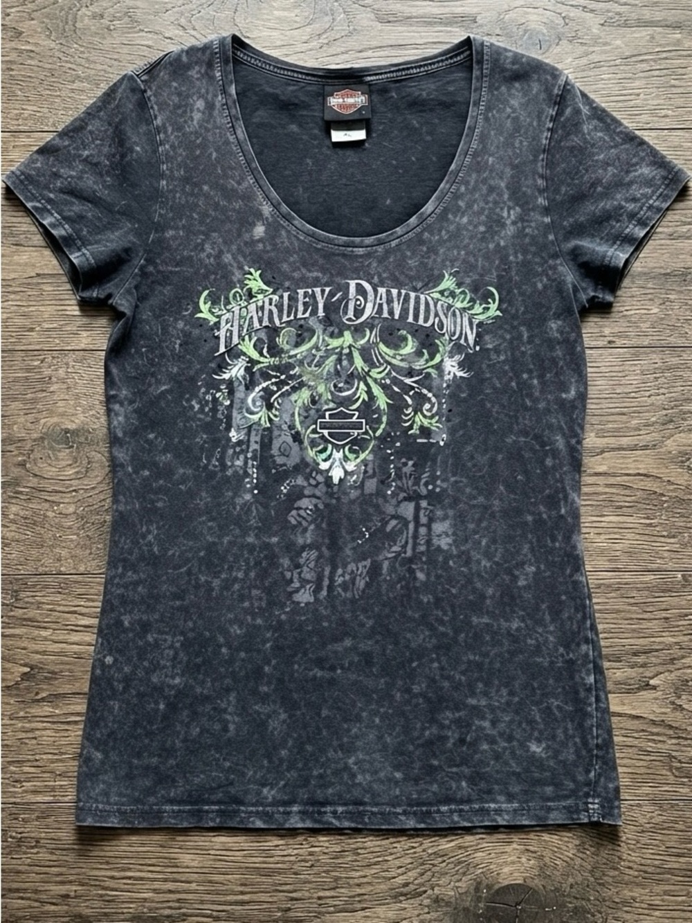 Harley-Davidson Black Short Sleeve Graphic Tee with Green Accents